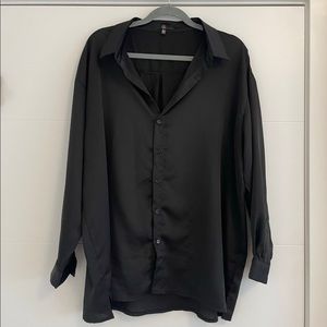 Missguided Oversized Black Satin Blouse Size 10